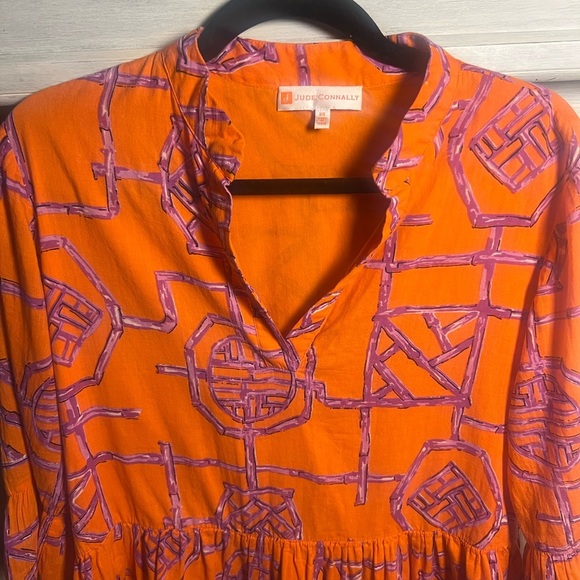 Jude Connally Faith Tiered Cotton Dress Orange Purple Bamboo‎ Lattice - Picture 8 of 10